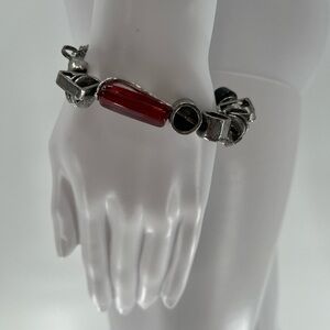 Anne Marie‎ Chagnon Signed Modernist Bracelet Pewter & Glass